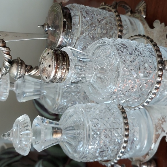 Sterling silver cut glass cruet set - Picture 9 of 13